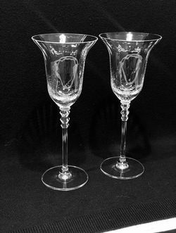 Vintage Mikasa Flair Set of 2 Tall European Crystal Wine Glasses 8.75” .