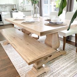 Custom Dining Table Farmhouse Country French Modern Rustic Solid Wood Set Restoration Hardware Insp Bench Hand Built Round Oval Counter Breakfast  