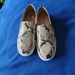 Snake Skin With Gold Slip On Shoes