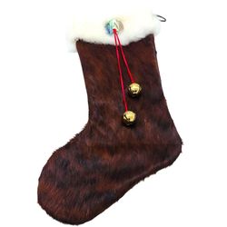 Cowhide Brown Christmas Stocking Rabbit Fur 20" Western Cowgirl Boho VINTAGE