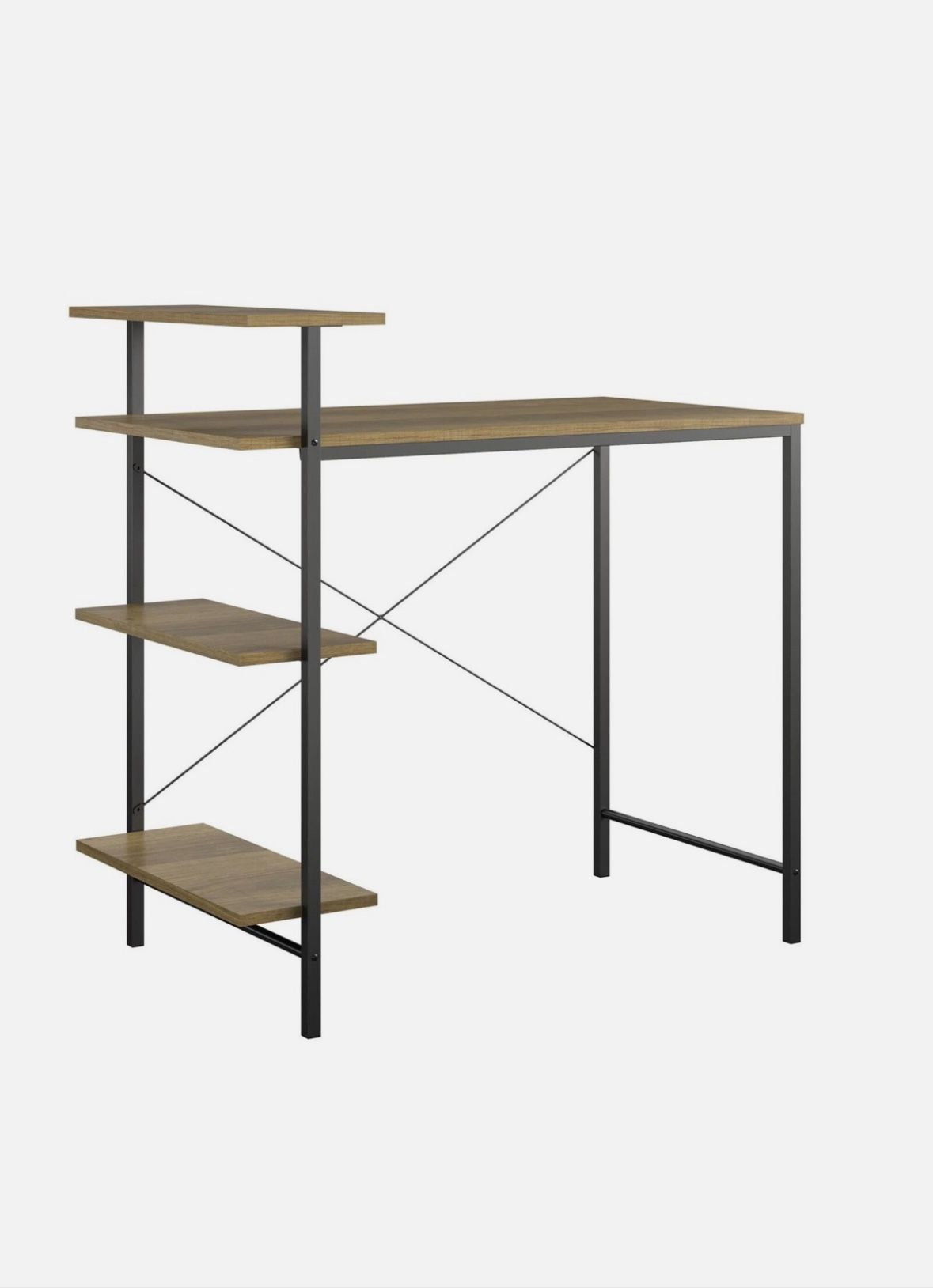 USED Mainstays Side Storage Student Desk, Golden Oak, Dorm Desk with Shelves