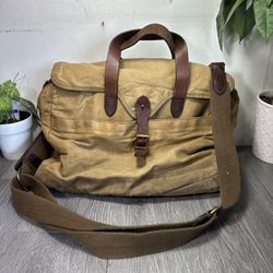 J Crew Abingdon Messenger Bag Tan Waxed Canvas Leather Buckle Mens Laptop