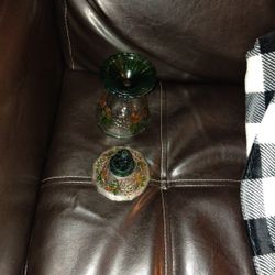 Vintage Embossed Glass Pedestal Jar 