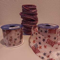 3 Spools Of Red, White, And Blue Ribbon 