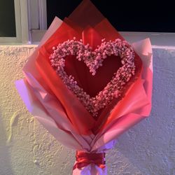 Handmade Pink Dried Babys Breath Flower Heart Shaped Bouquet