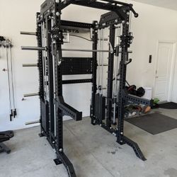 PRO SERIES Ultimate 3-1 Half Rack Functional Trainer w/Smith Machine Bar | 400lb Stack | Gym Equipment | Fitness | Commercial | Squat Rack 