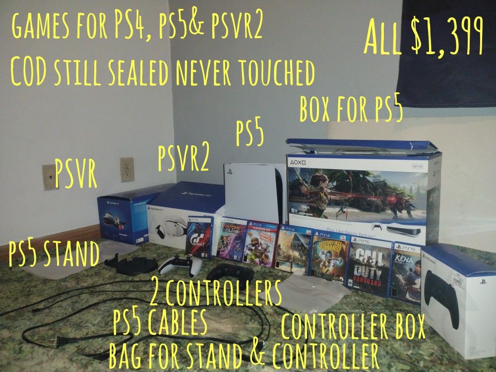 PS5 With Psvr2, PSVR, PS4 Games, 2 Controllers & More...