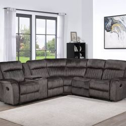 BRAND NEW Dark Gray Fabric Reversible Sectional Sofa Manual Recliners