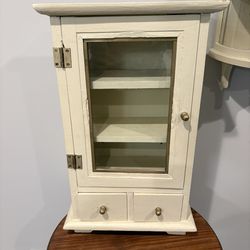 Small off-white wood display cabinet vintage medicine cabinet 2 small drawers table or wall mount  I have a similar piece listed separately in my prof