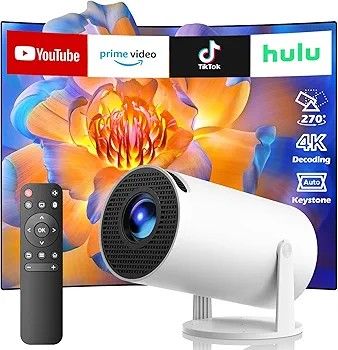 Projector with WiFi and Bluetooth, Mini Projector, 4K Support Android 11.0 Portable Movie Projector, 270° Rotation Automatic Vertical Keystone Correct
