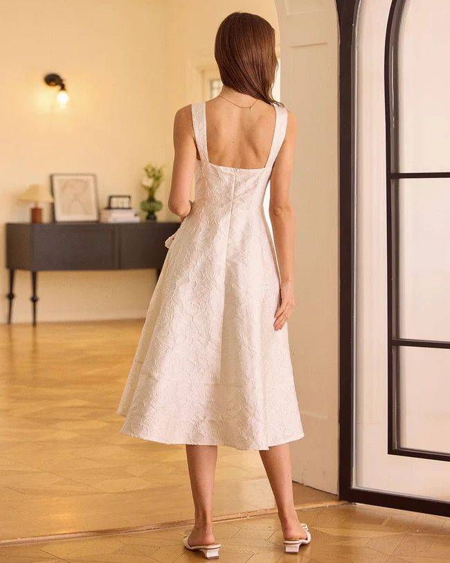 Midi White Jacquard Dress