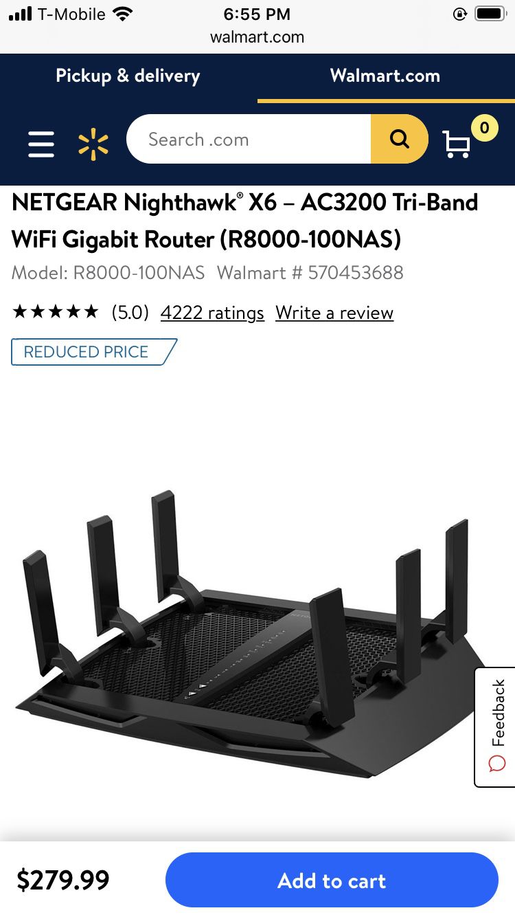 NETGEAR Nighthawk X6 Smart WiFi Router (R8000) - AC3200 Tri-band Wireless Speed (up to 3200 Mbps) | Up to 3500 sq ft Coverage & 50 Devices | 4 x 1G E