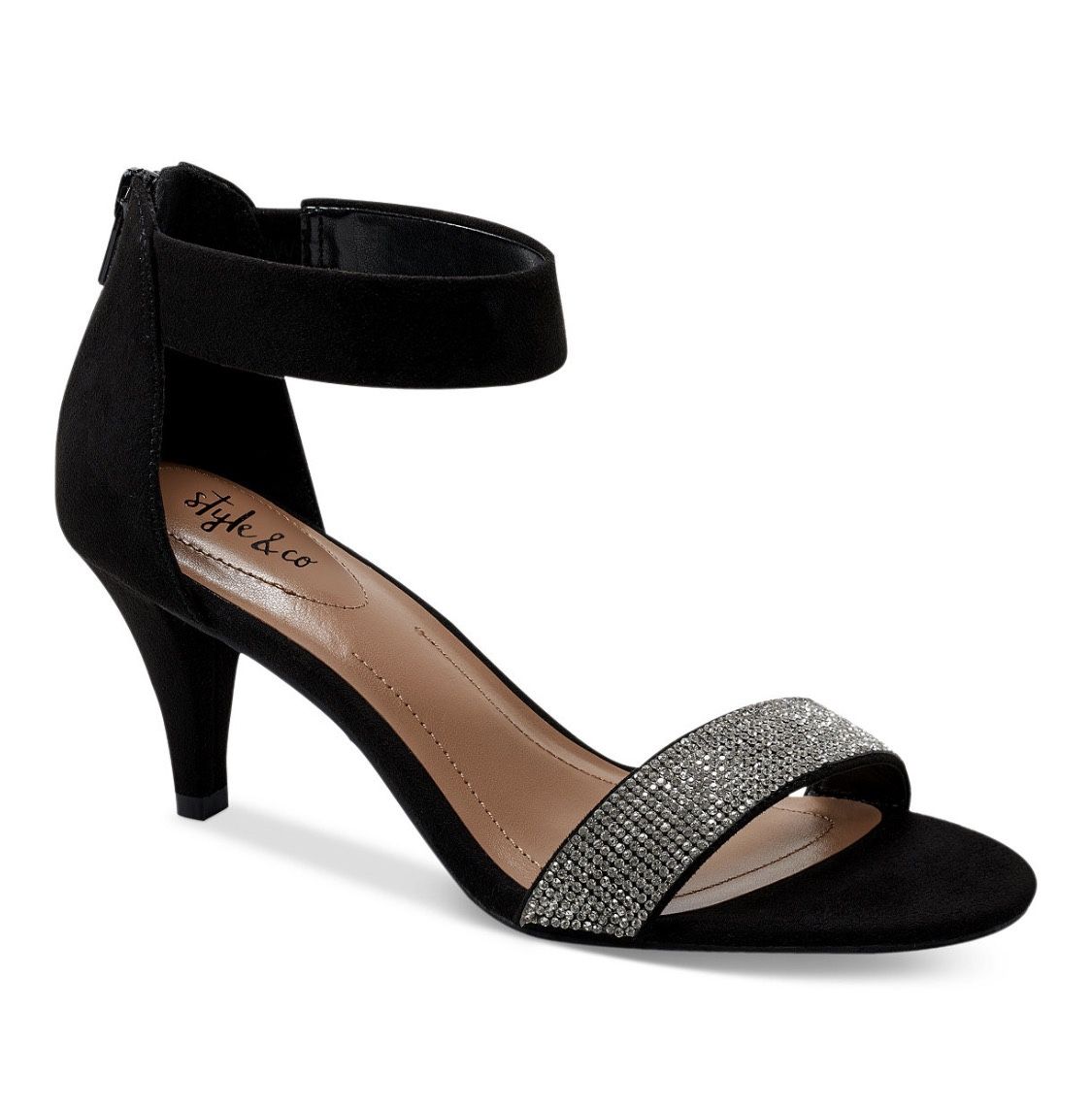 STYLE & Co Black/ Silver Rhinestone Open Toe Low Heel Shoe (SIZE: Women 8.5)