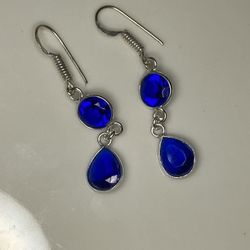 925 Sterling Silver Sapphire Earrings