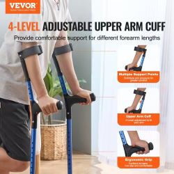 461*Adult Forearm Crutches, 11-Level Height Adjustable with 4-Level Top Grip, Lightweight Aluminum, for Leg Injury Surgery and Disabled Persons, 1 Pai