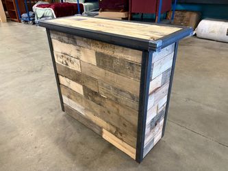 Rustic Industrial Wood and Wrought Iron Pedestal Console Table