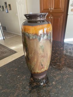 Ceramic Vase Multi- Colored Drip Glaze