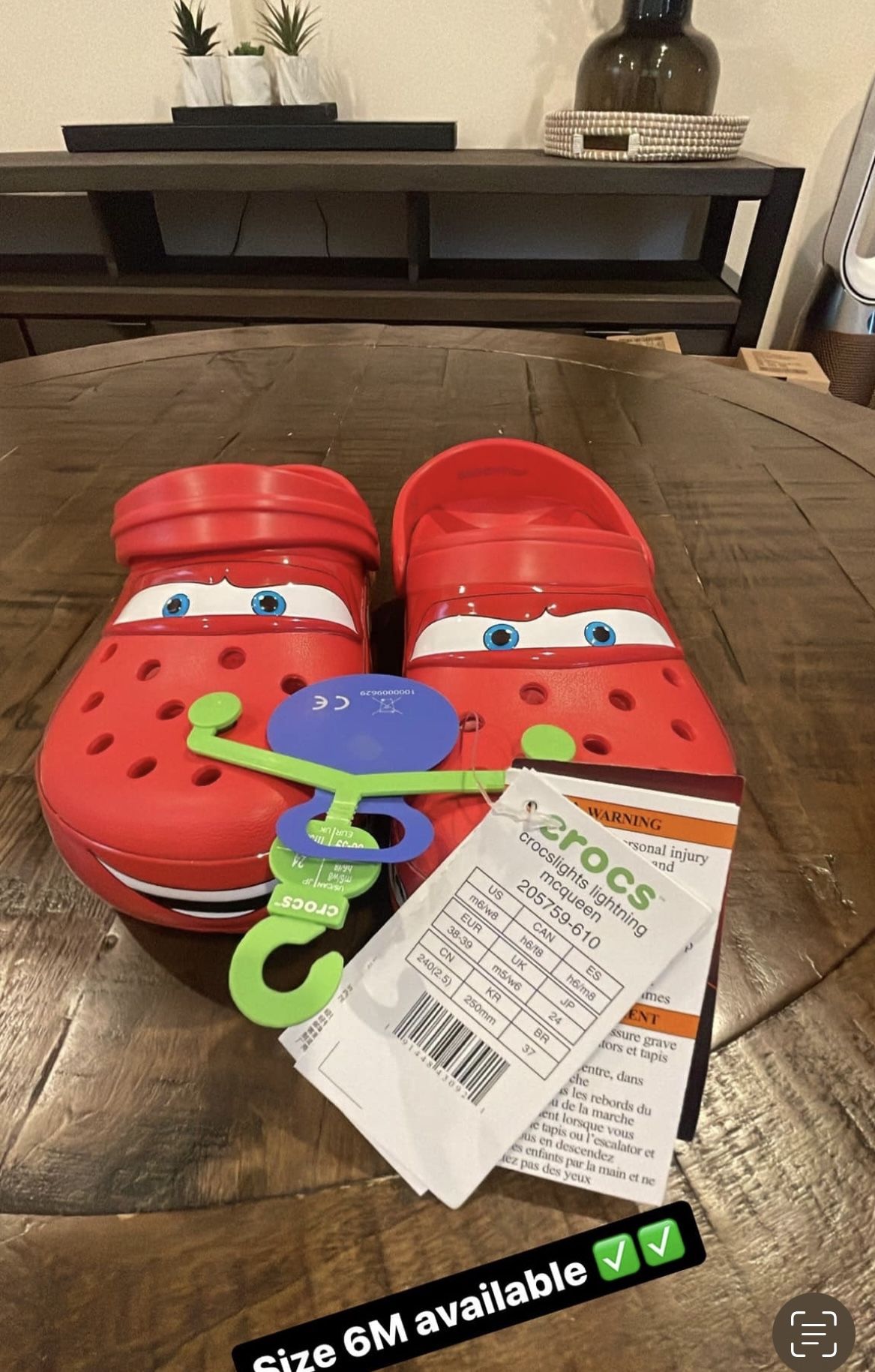 Lightning McQueen crocs size 6M (fits 7M through 8.5M).