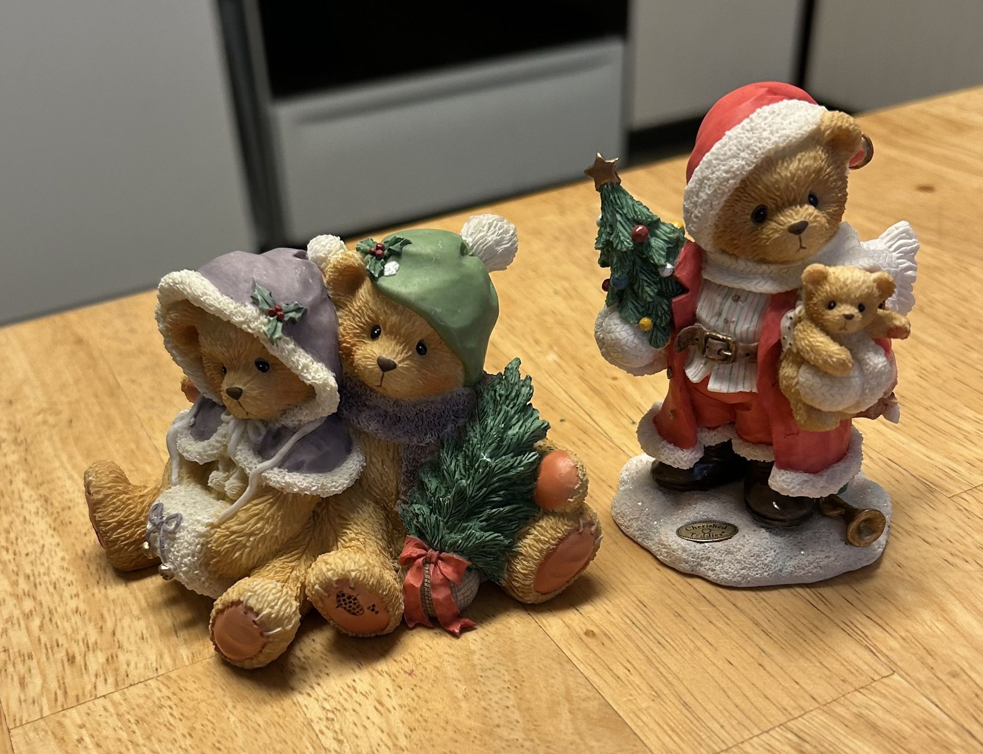 2 Cherished Teddies Christmas Figurines “Klaus, Cheryl & Carl” Bear 