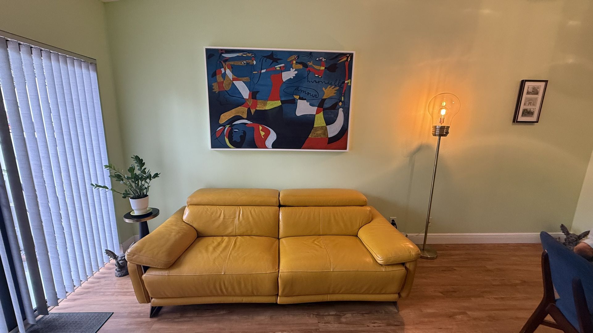 Gabrielle Yellow Leather Power Reclining Sofa Like New