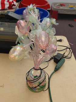 Vintage Fiber Optic Easter Egg Tree Pastel Color Changing Ceramic  Bunny Base