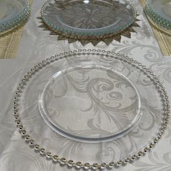 8-Pack 12" Gold Beaded Glass Charger Plates 🍽️ Paquete de 8 bajoplatos de vidrio de 12 pulgadas