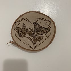 Geometric Butterfly Heart Woodburned Art
