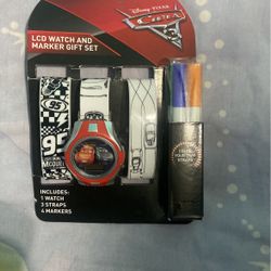 Disney Cars 3 LCD Watch And Markers Gift Set 