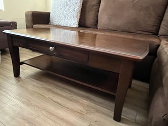 Dark Brown Wood Coffee Table with Drawer