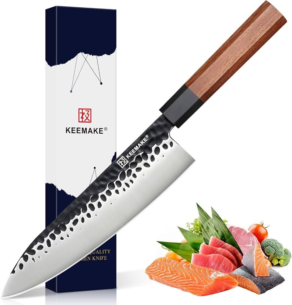 Japanese Gyuto Chef Knife - 8 inch Professional Kitchen Knife with 440C High Carbon Steel Blade, Sharp Cutting Knives Rosewood Handle for Home Cooking
