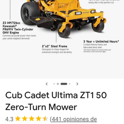 Cub cadet ultima ztI 50 zero turn mower.