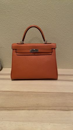 Top Handle Belted Satchel 25cm Orange Leather Inside Out