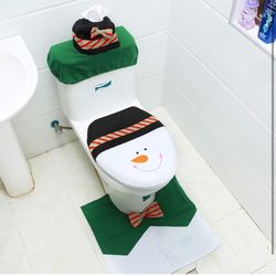 3 pieces Christmas Toilet set green snowman