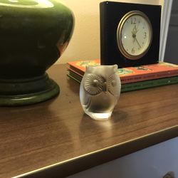 Vintage Glass Paperweight Owl Frosted Translucent Etched MCM