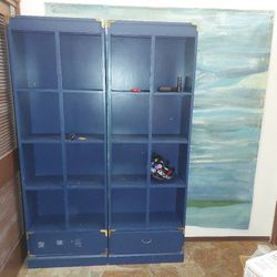 Pair Of Vintage Wood Campaign Style Bookcases