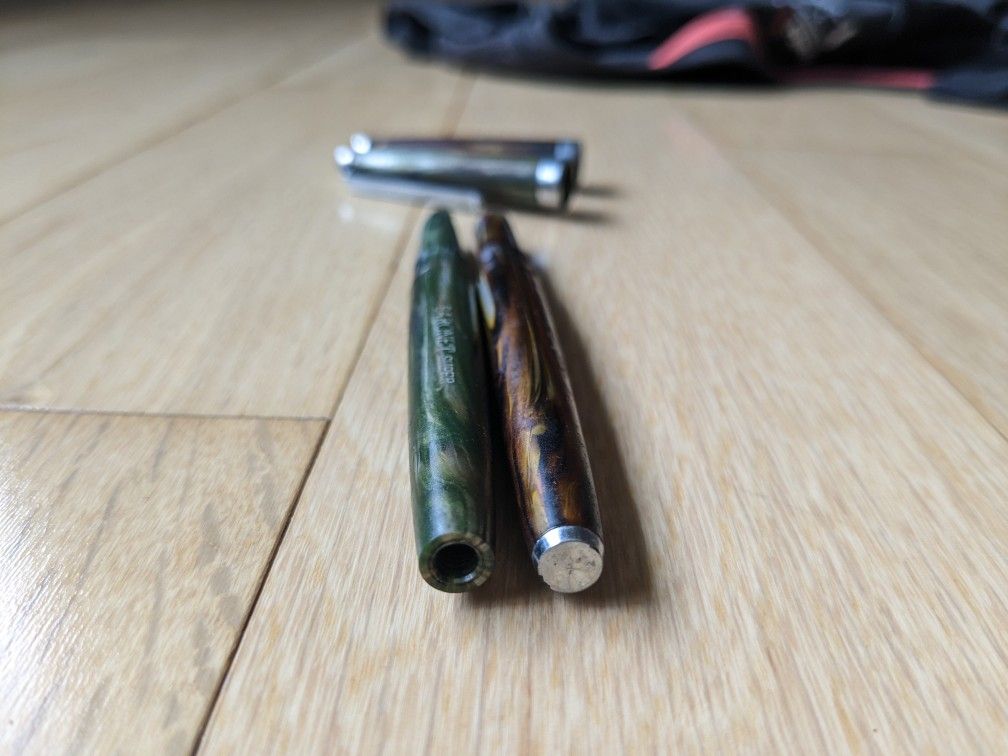 Set of 2 Fountain Pen, Ink Pen (Baronet Super Brand). Vintage 80's Collectible. Old Classic! Green & Brown. Model Unknown.