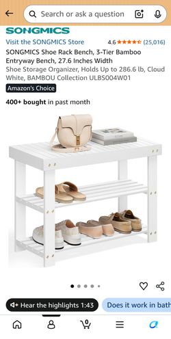 SONGMICS 3-Tier Bamboo Shoe Rack Bench