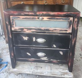 Small Black Three-Drawer Dresser Chest, Distressed