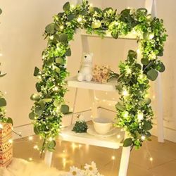2 Pcs Of Artificial Eucalyptus Leaves Greenery Garland Fake Plant Spring Vines With Led for Wedding Room Party Decoration Accessories