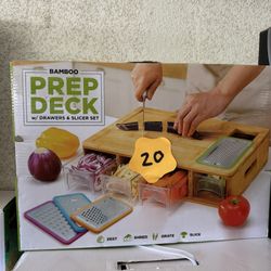 Bamboo Prep Deck W/ Drawers & Slicer Set 