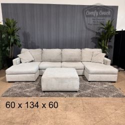 🛋️Cream Double Chaise Sectional Sofa & Ottoman (Delivery Available!! )