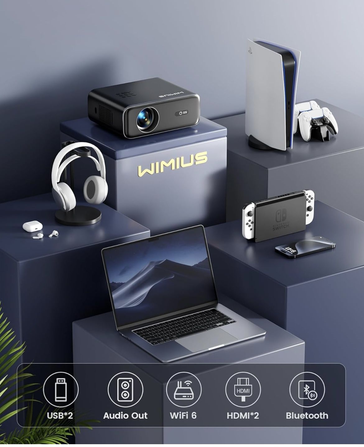 Auto Focus/4K Support] Projector with WiFi 6 and Bluetooth 5.2