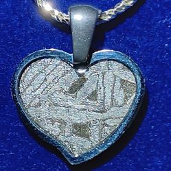 Heart Shaped Etched Aletai Meteorite Slice Pendant 2.2 g/1.4x1.6mm NO CHAIN