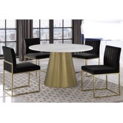 5 Piece Dining Set Black Blue Grey Or Ivory Velvet Chairs Faux Marble Table Top Brand New In Box Firm Price $1,500