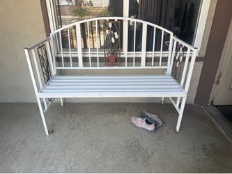 White Metal Outdoor Garden Bench – Floral Design (Needs Minor TLC)