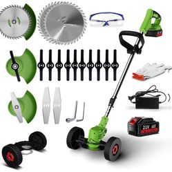 Brand New Weed Wacker Battery Operated, 3 in 1 Cordless Grass Trimmer with 3 Types Blades and Rechargeable No String Weed Wacker for Lawns Includes 1 