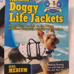 $20- Medium- NEW PAWS ABOARD Louis dog Puppy life jacket vest Reflective