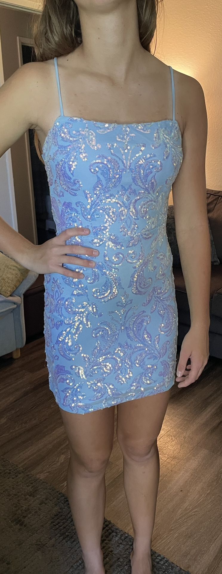 Light blue sequins mini homecoming dress from Windsor’s