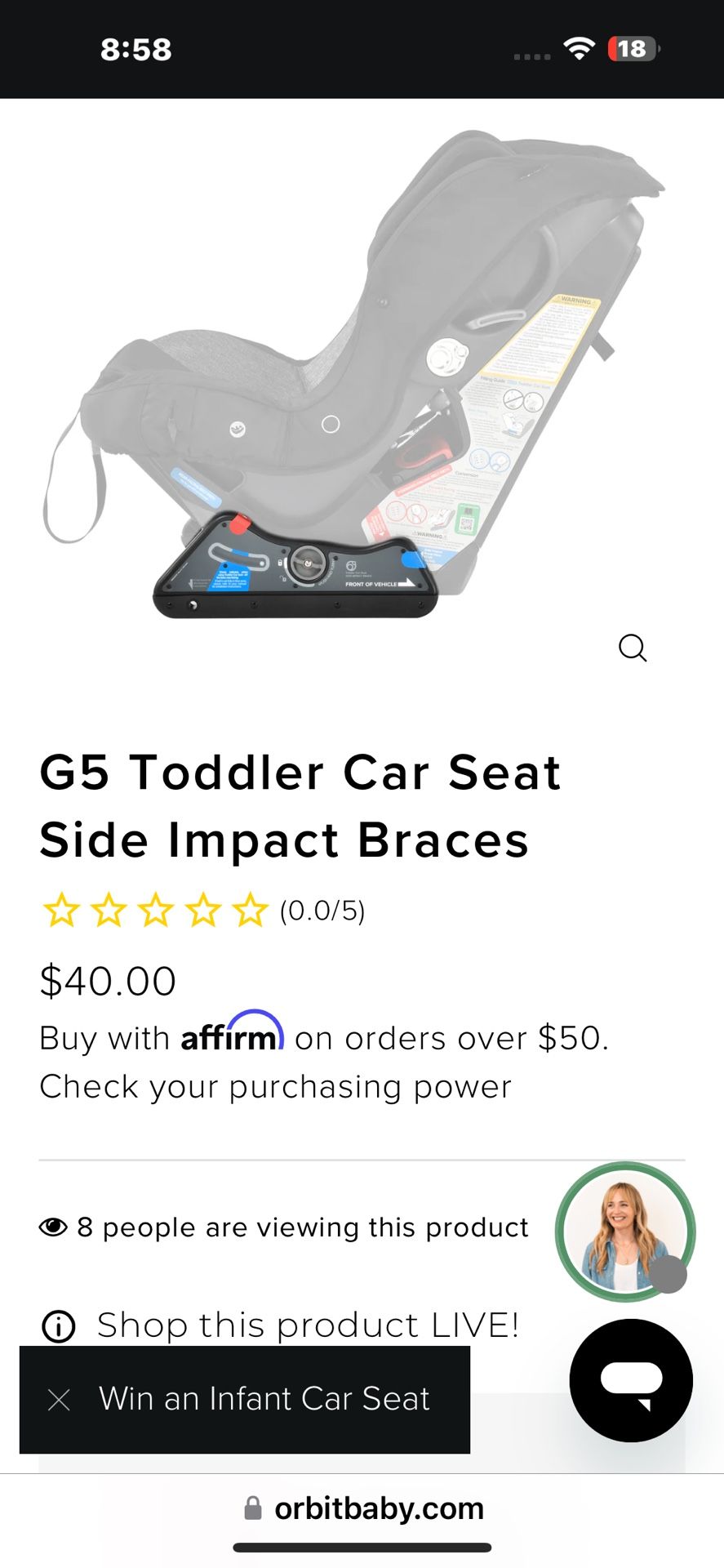 ORBIT BABY G5 Toddler Car Seat Side Impact Braces LIKE NEW