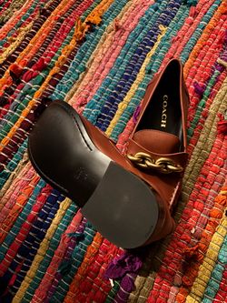 COACH Jess Leather Loafers with Gold Chain Hardware – Rust Brown